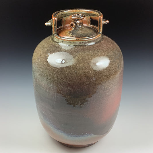 Handmade stoneware art abstract ceramic sculptures pottery decoration propane tank coin jar - Large orange shino- item 3579