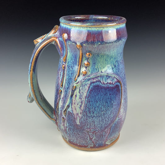 Handmade ceramic mugs stoneware coffee mugs pottery tea mugs cup stoneware drinkware - Purple bamboo slip trailed - item 2733