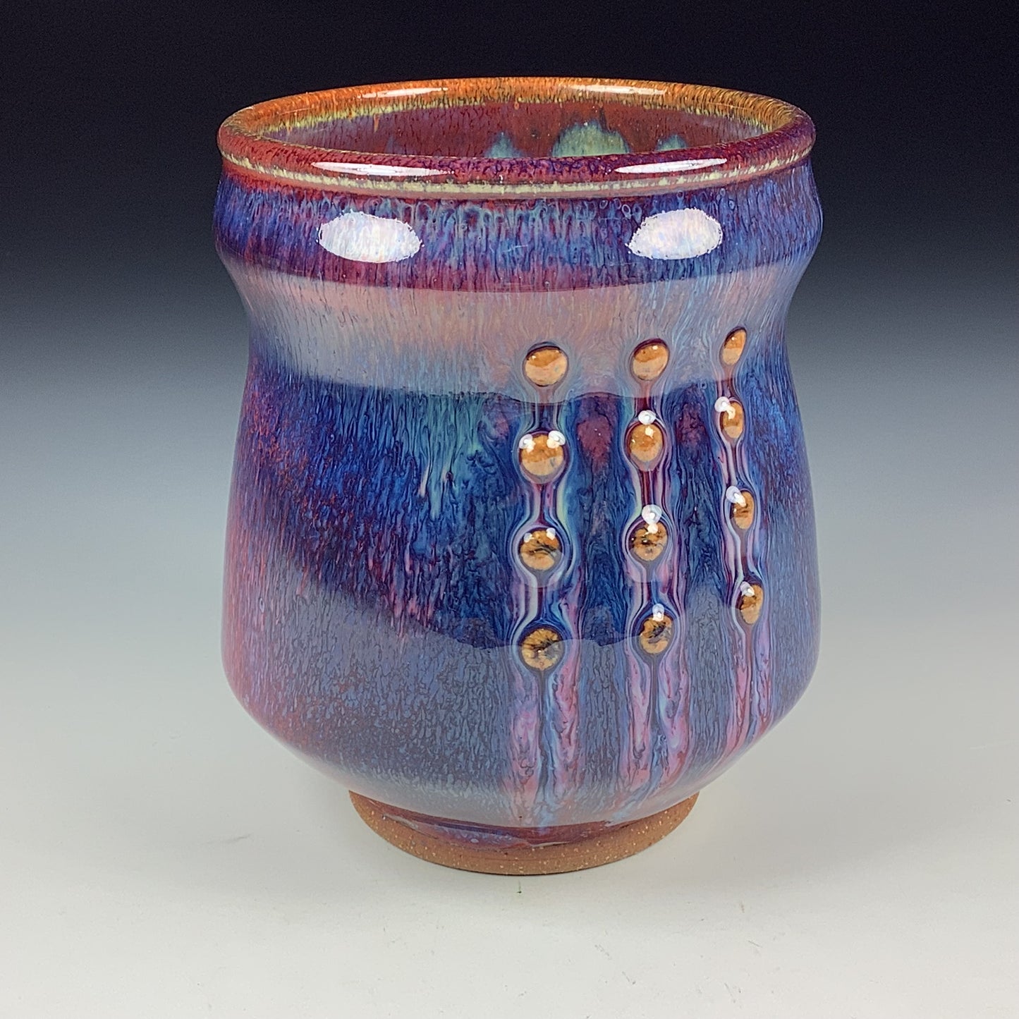 Artisan teacups luxury tea sets vintage ceramic teacups handmade stoneware pottery cup- Purple slip dotted - item 3401