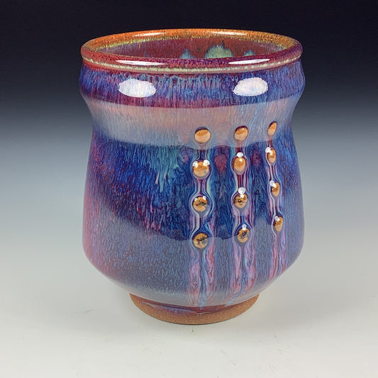 Artisan teacups luxury tea sets vintage ceramic teacups handmade stoneware pottery cup- Purple slip dotted - item 3401