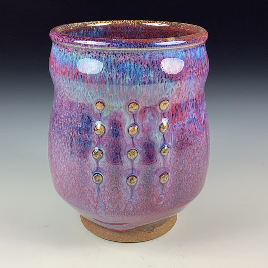 Artisan teacups luxury tea sets vintage ceramic teacups handmade stoneware pottery cup - Purple slip dotted - item 3429