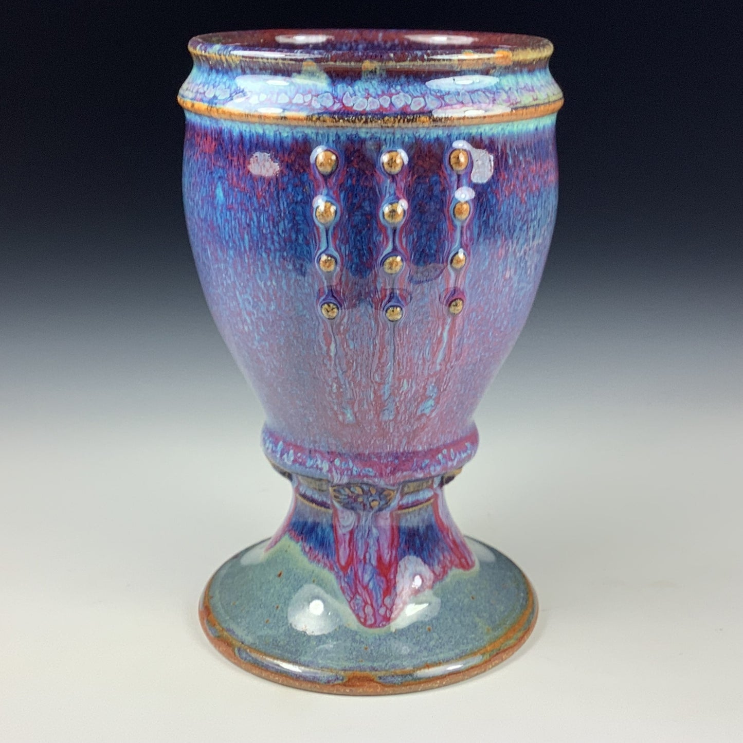 Handmade ceramic stoneware pottery dinnerware artistic goblets handmade chalices unique drink goblets  - Purple slip dotted cup  - item 3329
