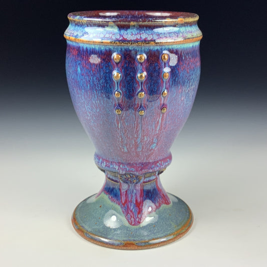 Handmade ceramic stoneware pottery dinnerware artistic goblets handmade chalices unique drink goblets  - Purple slip dotted cup  - item 3329