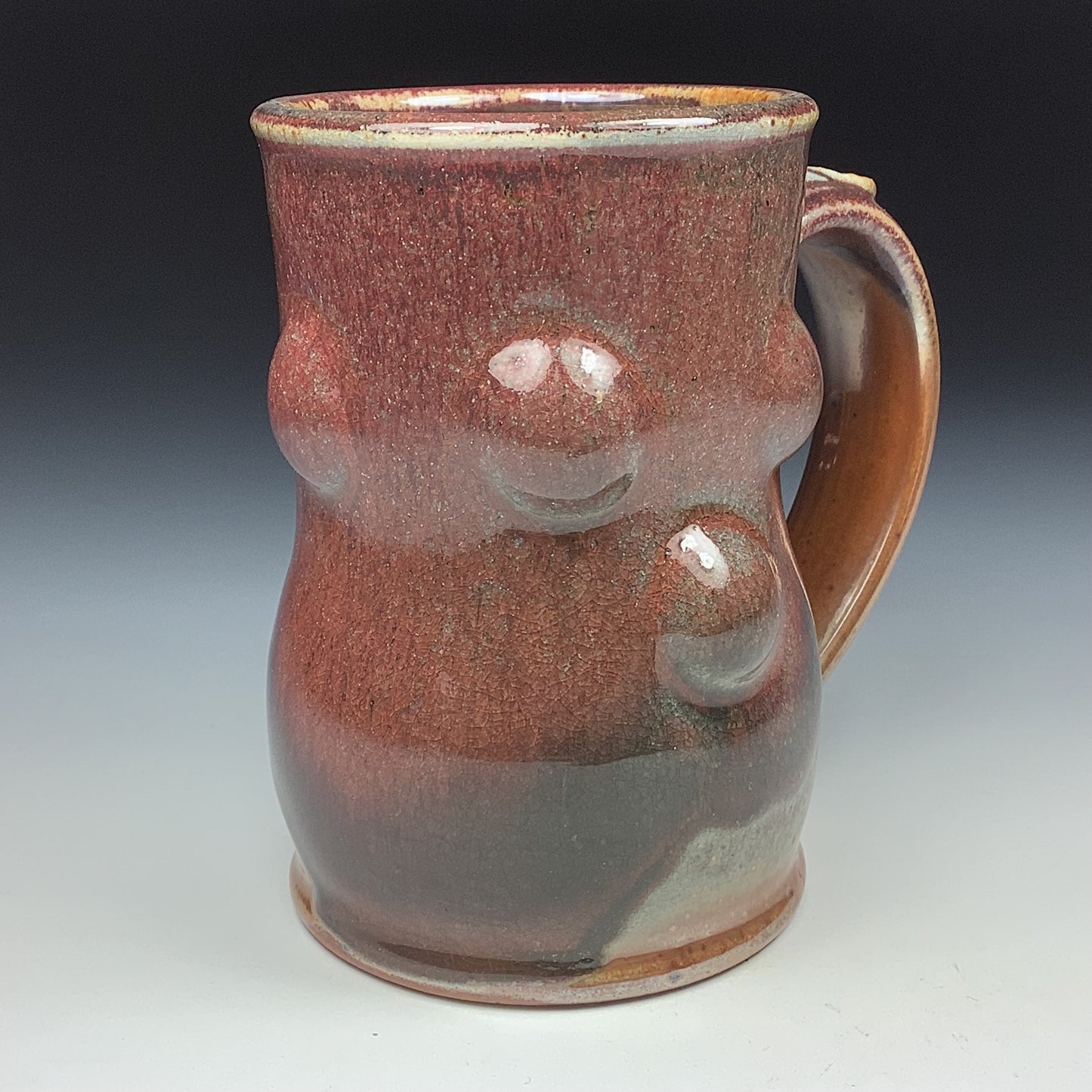 Handmade ceramic mugs stoneware coffee mugs pottery mugs stoneware drinkware - Orange shino bump - item 3473