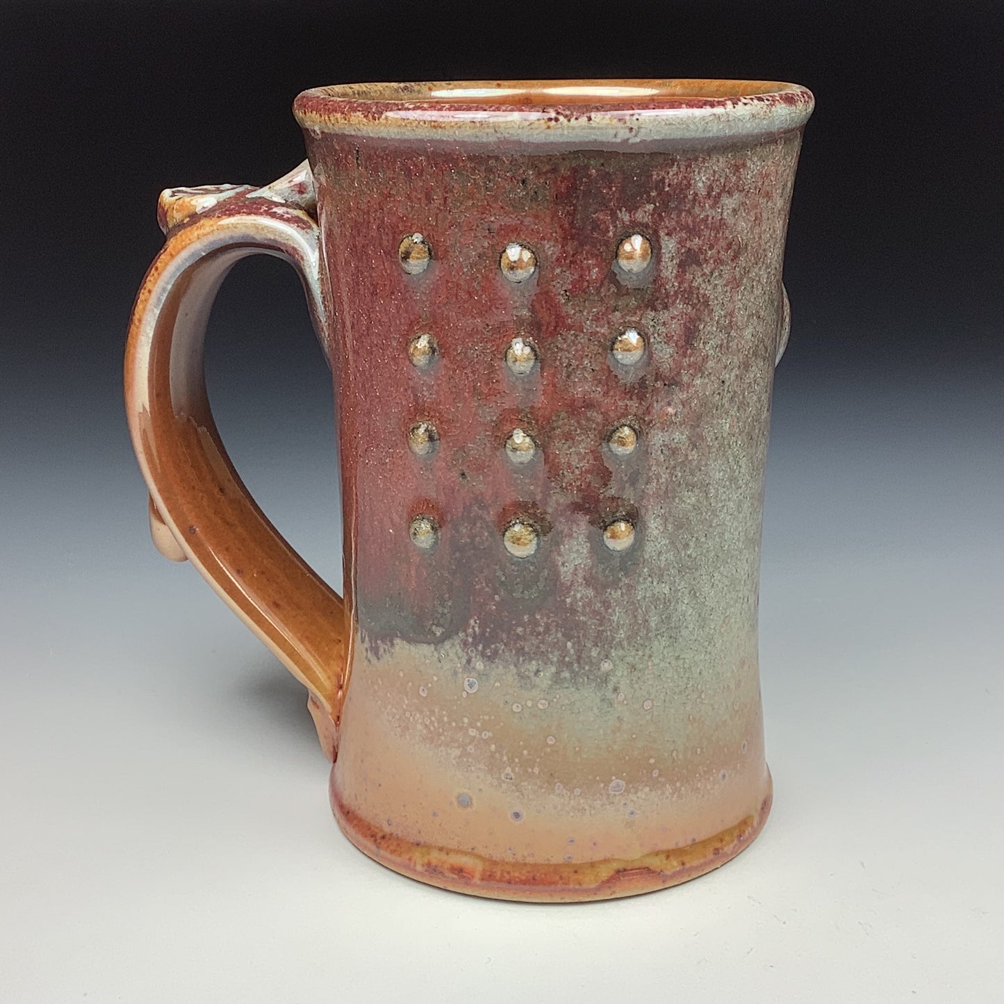 Handmade ceramic mugs stoneware coffee mugs pottery tea mugs stoneware drinkware - Orange shino slip-dotted bump - item 3488