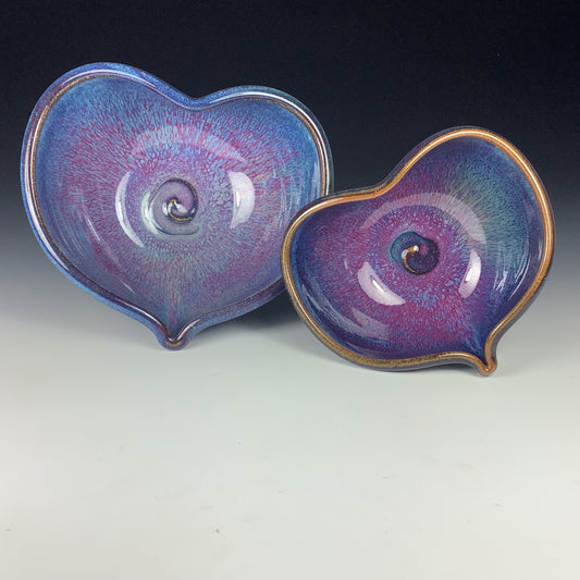 Handmade dinner sets ceramic pottery bowl stoneware dinnerware sets heart-shaped bowls set of two - Purple nesting love bowls dishes - item 2397
