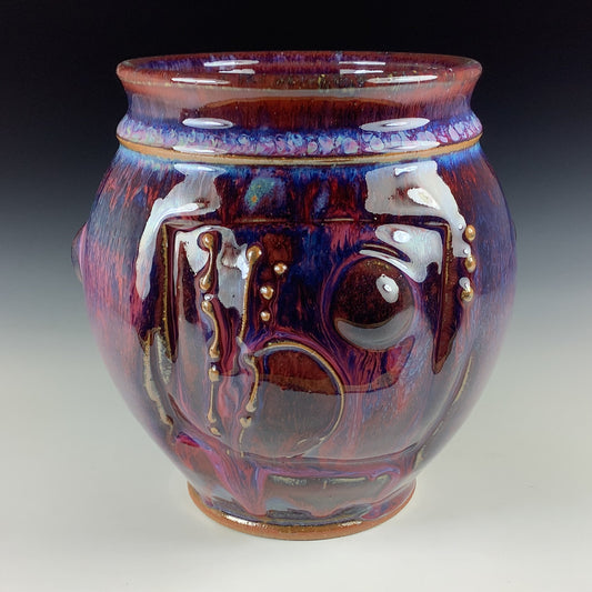 Decorative pottery vases utensil holder crock rustic clay vases artistic luxury handmade vases artistic centerpieces dinnerware stoneware- Deep purple red bamboo bump - item 3133