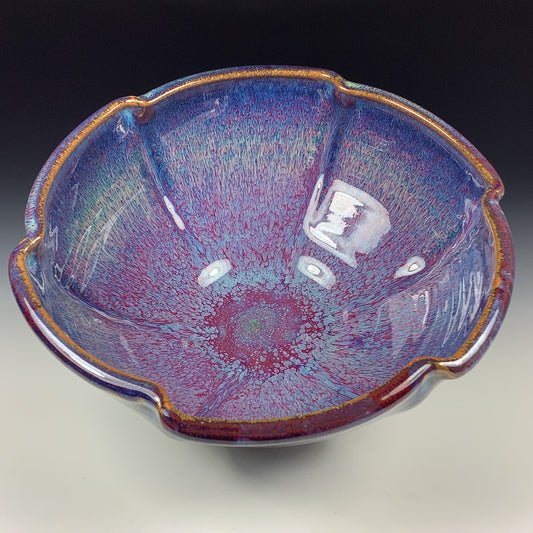 Handmade ceramic artisanal pottery bowls dinnerware stoneware serving bowls centerpiece - Medium purple red scalloped rim - item 3283