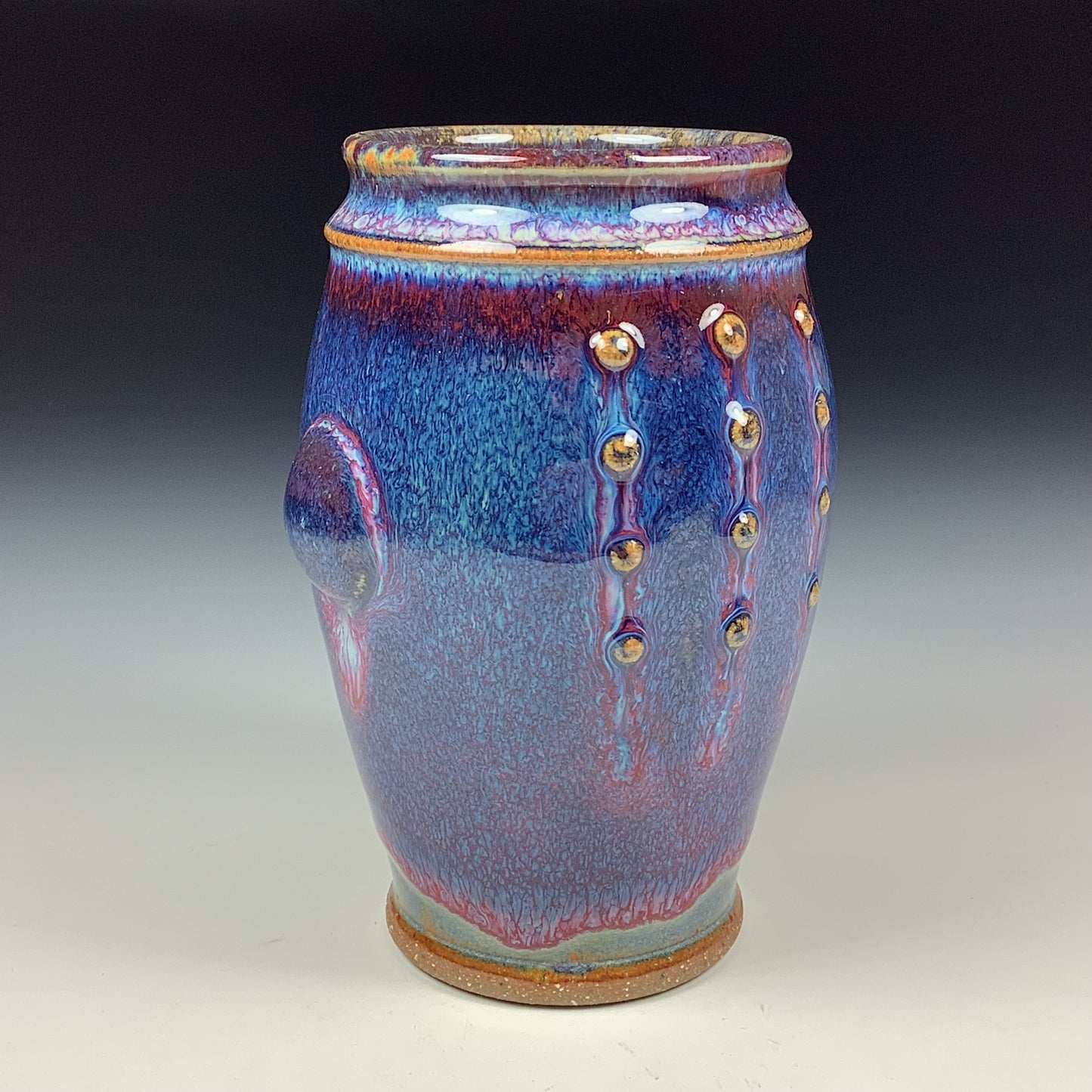 Handmade ceramic stoneware pottery dinnerware cup - Purple blue slip dotted bump cup  - item 3362