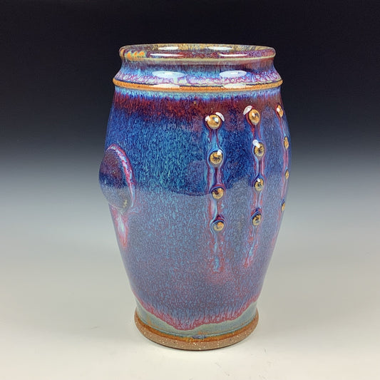 Handmade ceramic stoneware pottery dinnerware cup - Purple blue slip dotted bump cup  - item 3362