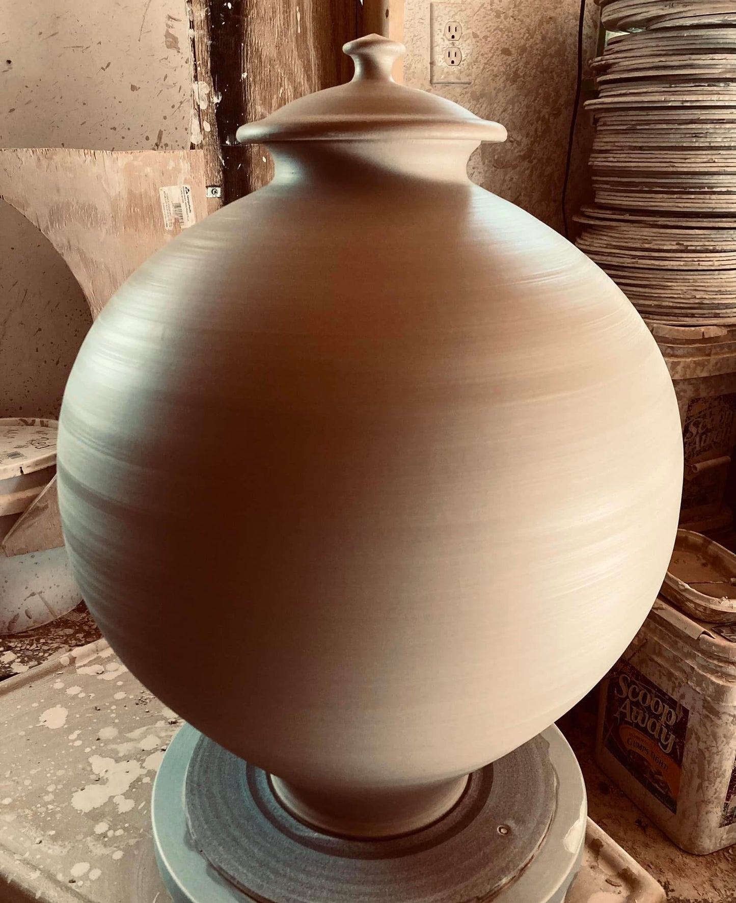 Handmade ceramic stoneware pottery jar decoration - Purple yellow bamboo big jar - item 2684