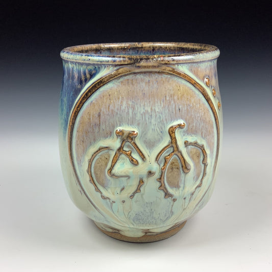 Artisan teacups luxury tea sets vintage ceramic teacups handmade stoneware pottery cup - White bike - item 2947