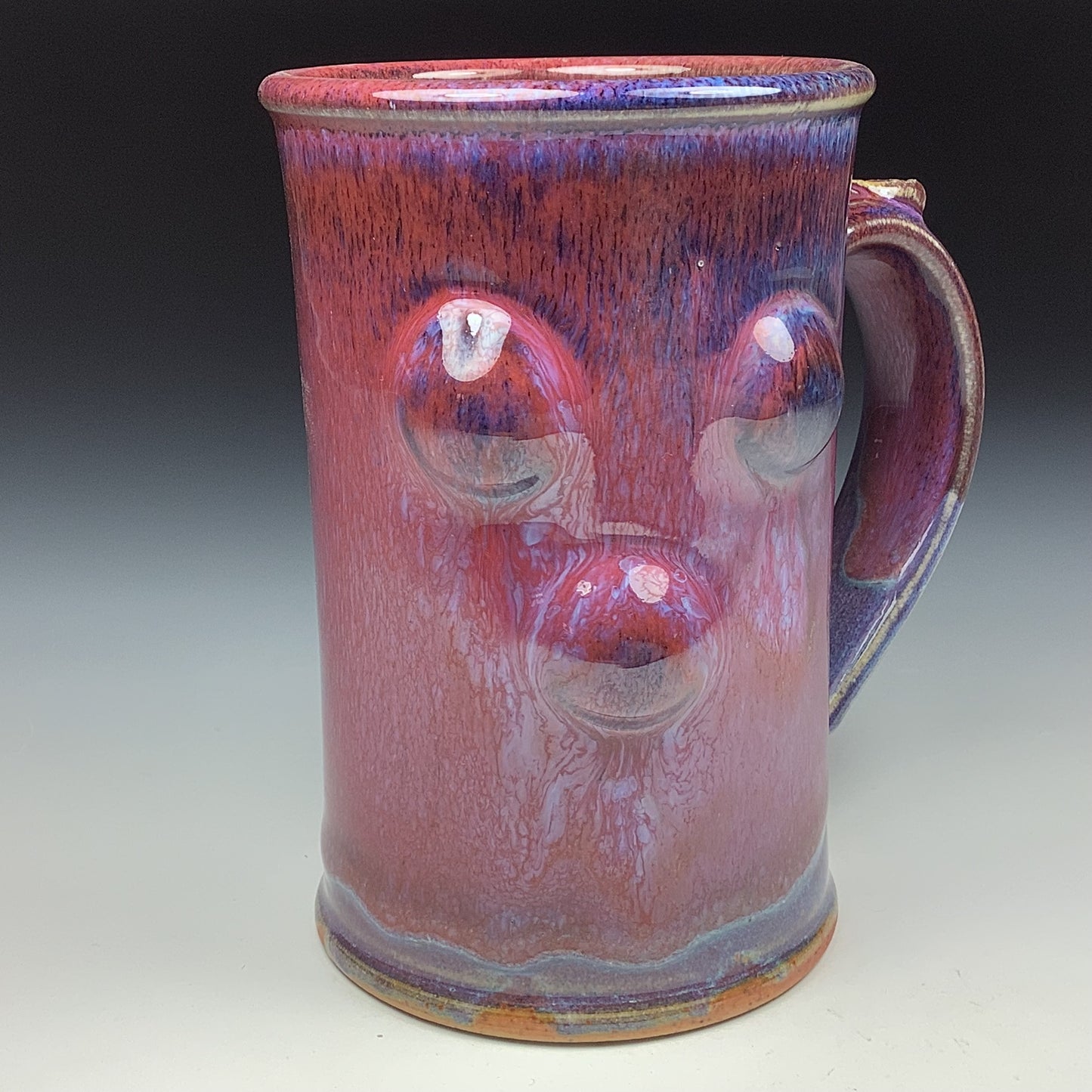 Handmade ceramic mugs stoneware coffee mugs pottery tea mugs stoneware drinkware - Red purple slip-dotted bump - item 3478
