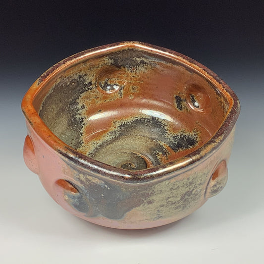 Handmade stoneware artisanal pottery bowls cereal handcrafted ceramic soup bowl dinnerware - Orange shino ash bump - item 1210