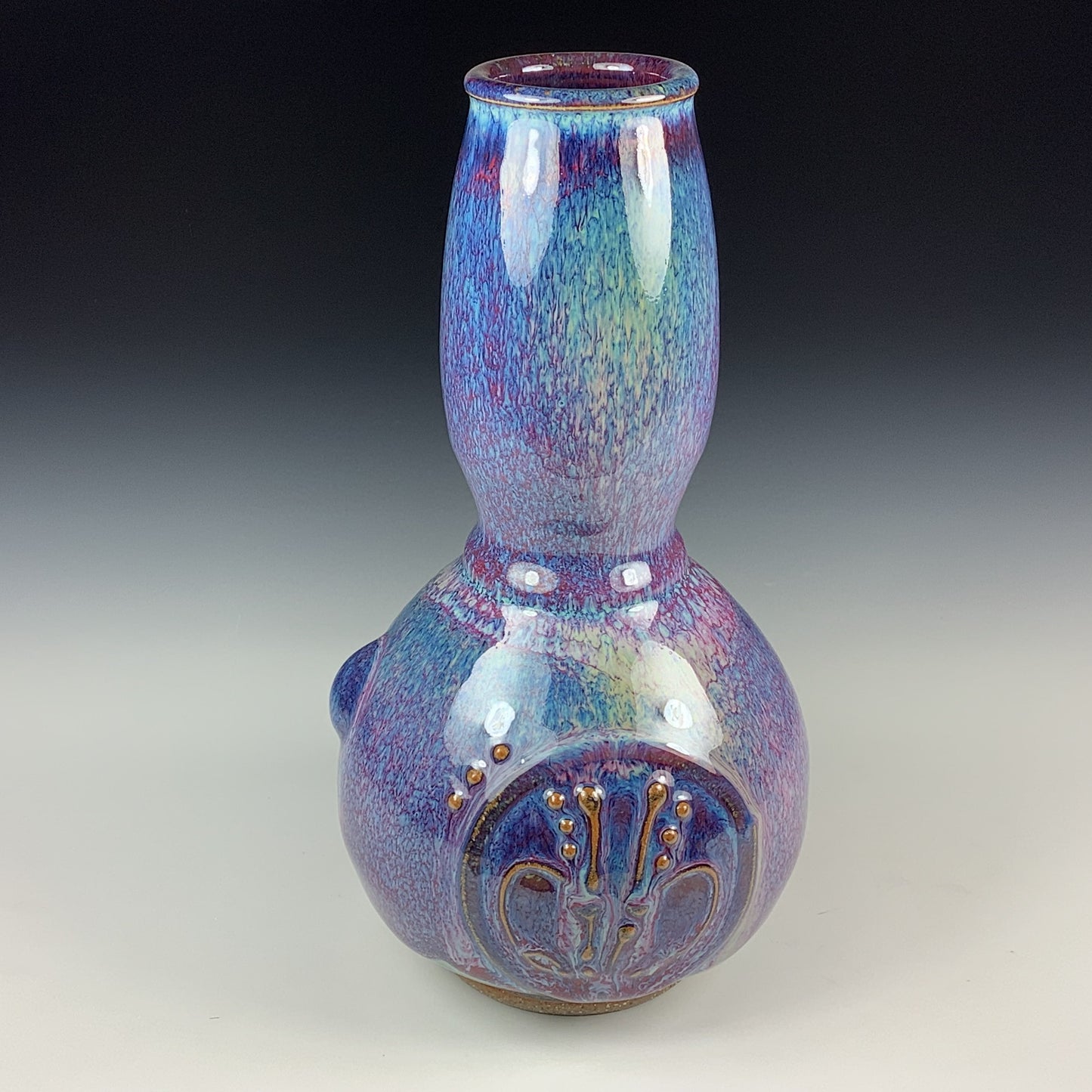 Handmade ceramic stoneware pottery centerpiece vase - Purple bamboo hourglass shaped vase - item 2665