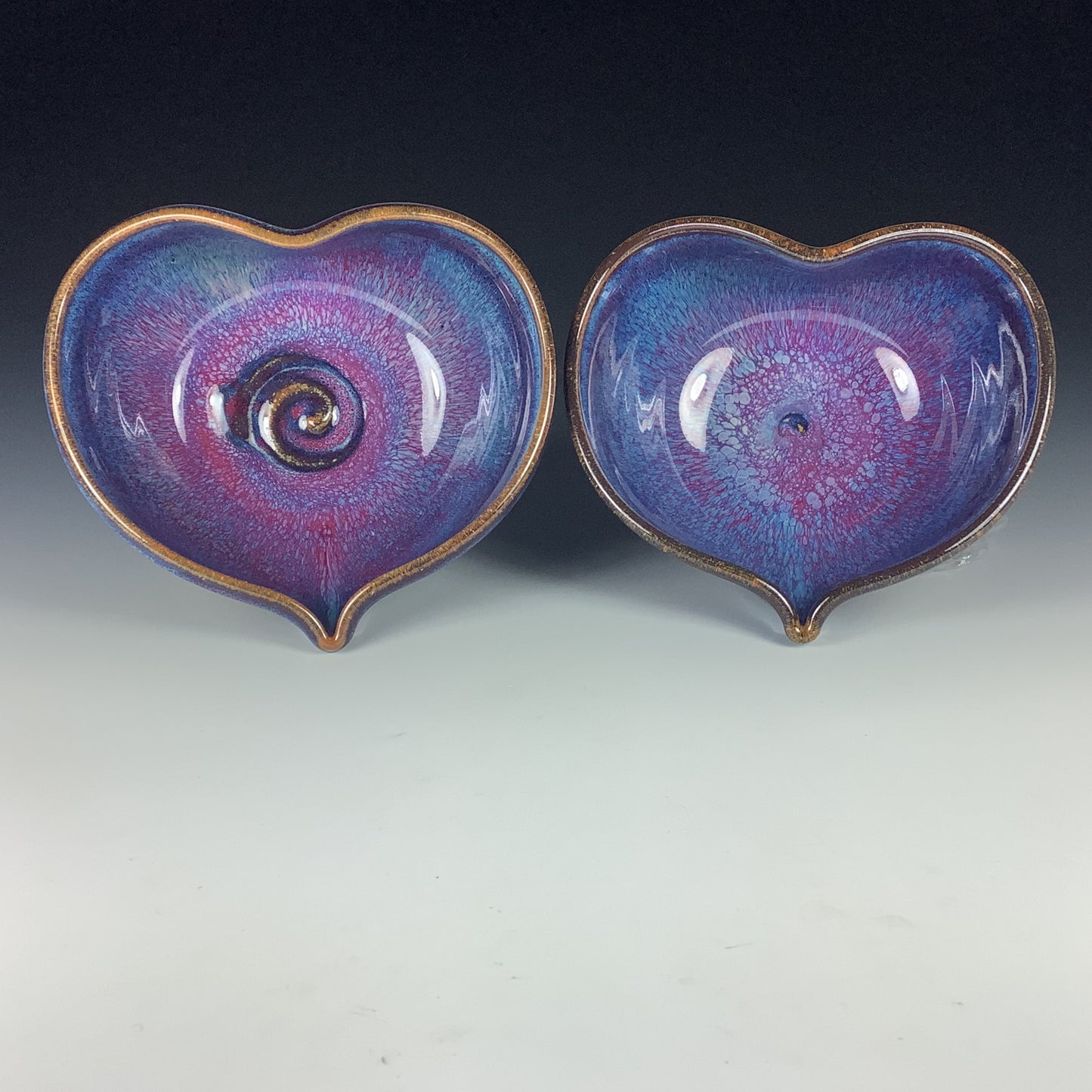 Handmade dinner sets ceramic pottery bowl stoneware dinnerware sets heart-shaped bowls set of two - Purple nesting heart love bowls dishes  - item 2360