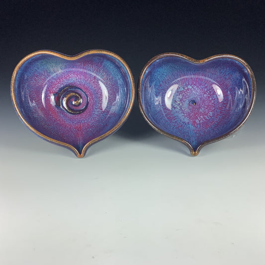 Handmade dinner sets ceramic pottery bowl stoneware dinnerware sets heart-shaped bowls set of two - Purple nesting heart love bowls dishes  - item 2360