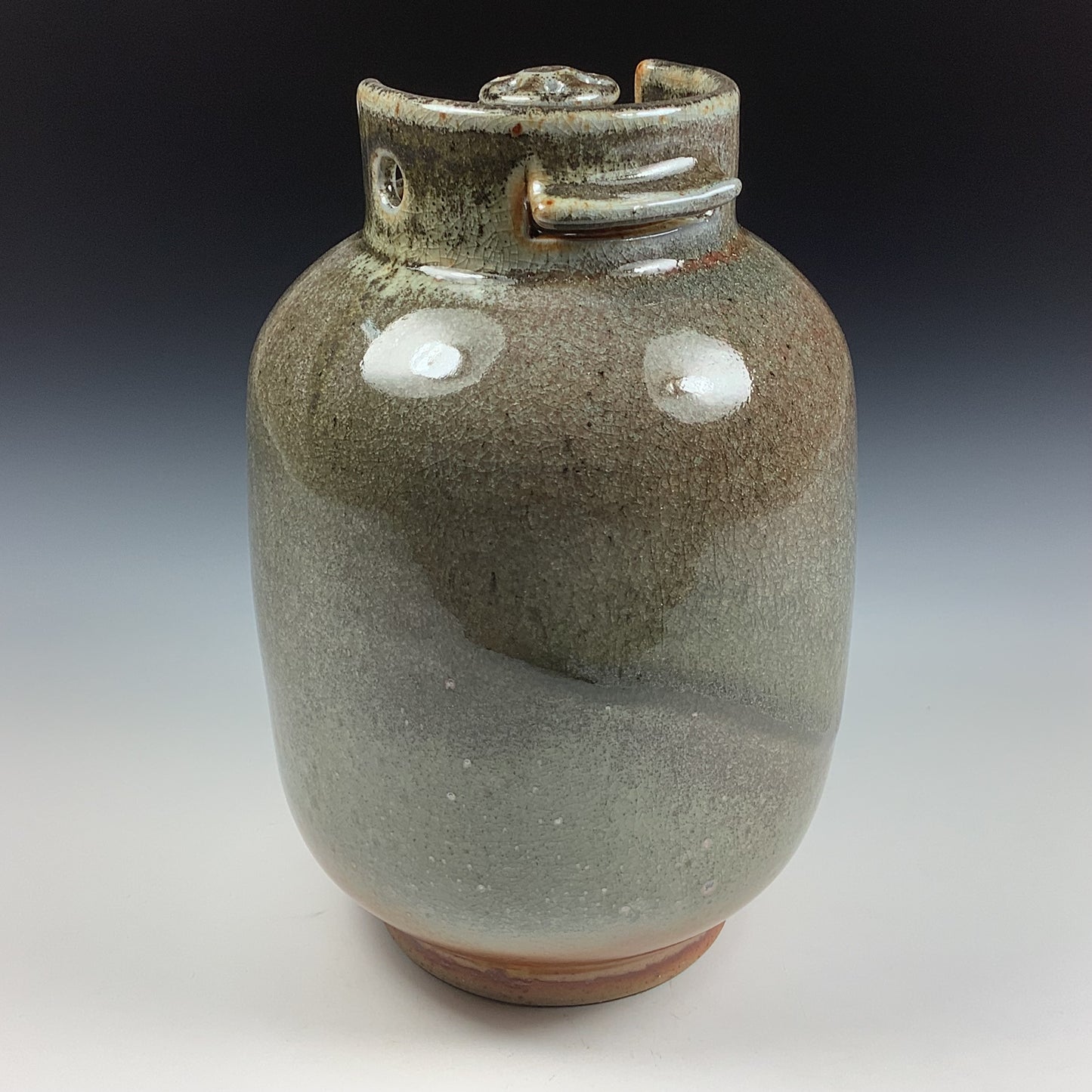 Handmade stoneware art abstract ceramic sculptures pottery decoration propane tank coin jar - Small orange shino - item 3574