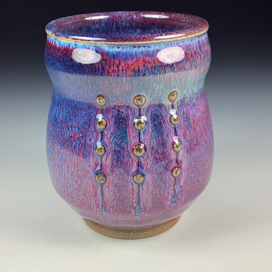 Artisan teacups luxury tea sets vintage ceramic teacups handmade stoneware pottery cup - Purple slip dotted - item 3426