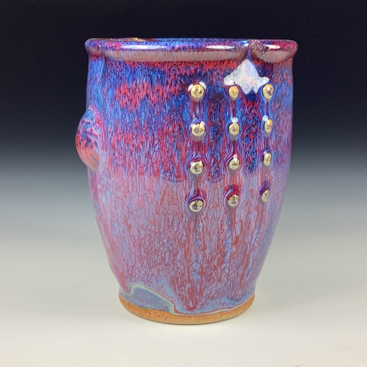 Handmade stoneware small pottery cup dinnerware  - Purple red slip dotted bump - item 3355
