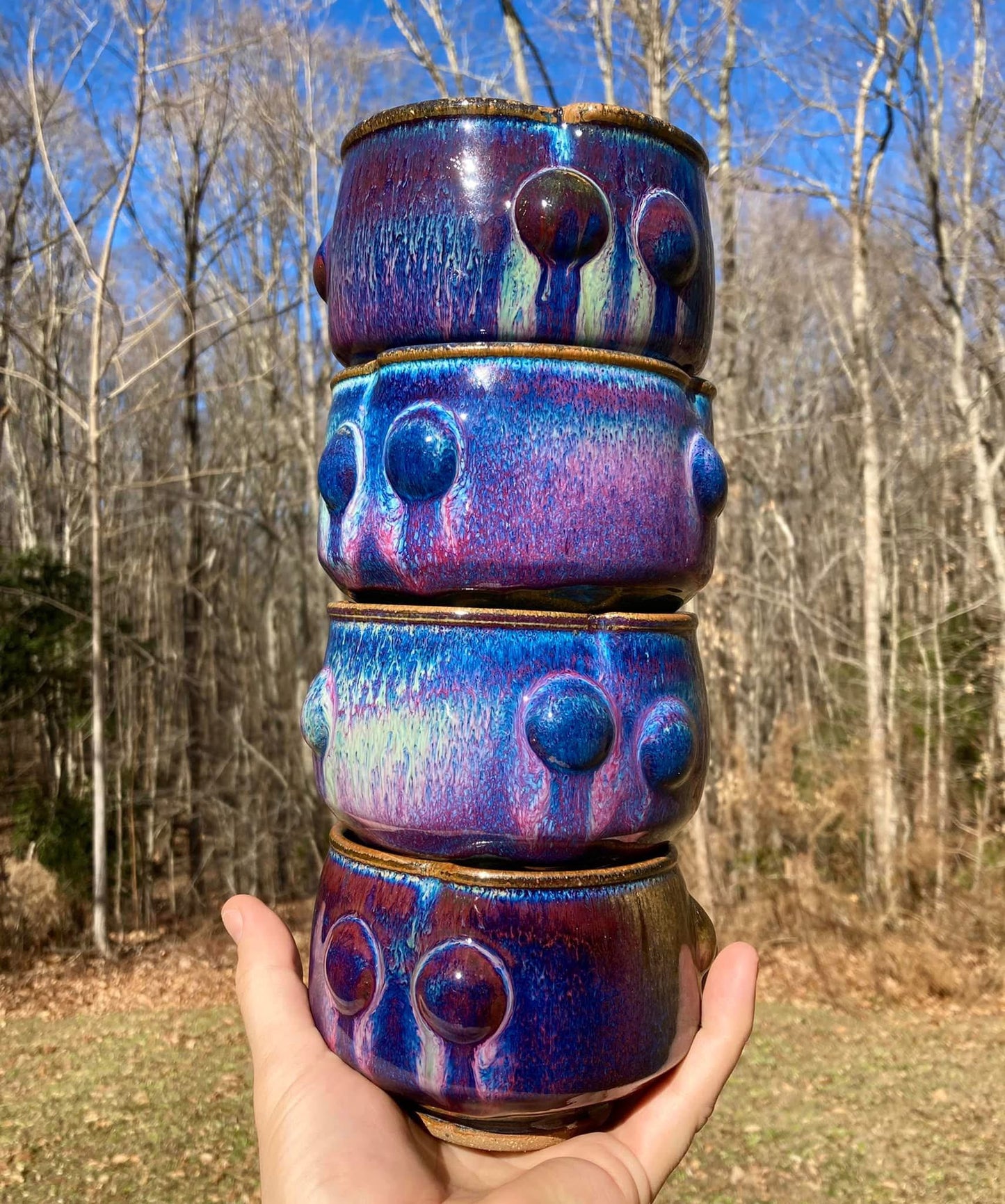 Handmade dinner sets ceramic pottery bowl stoneware dinnerware sets of four dinnerware - Purple bump stacking bowls  - item 2202