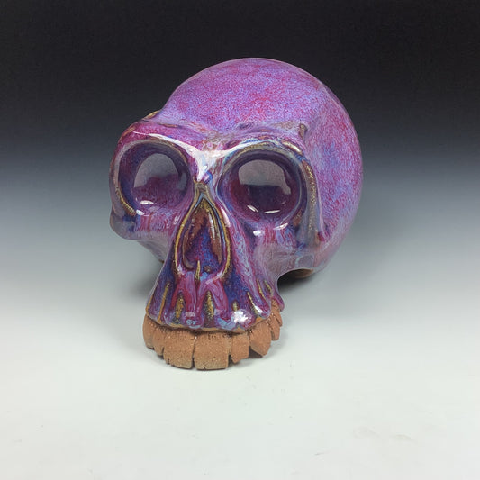 Handmade stoneware art abstract ceramic sculptures pottery decoration skull - Purple wheel thrown enclosed form altered skull sculpture - item 3587