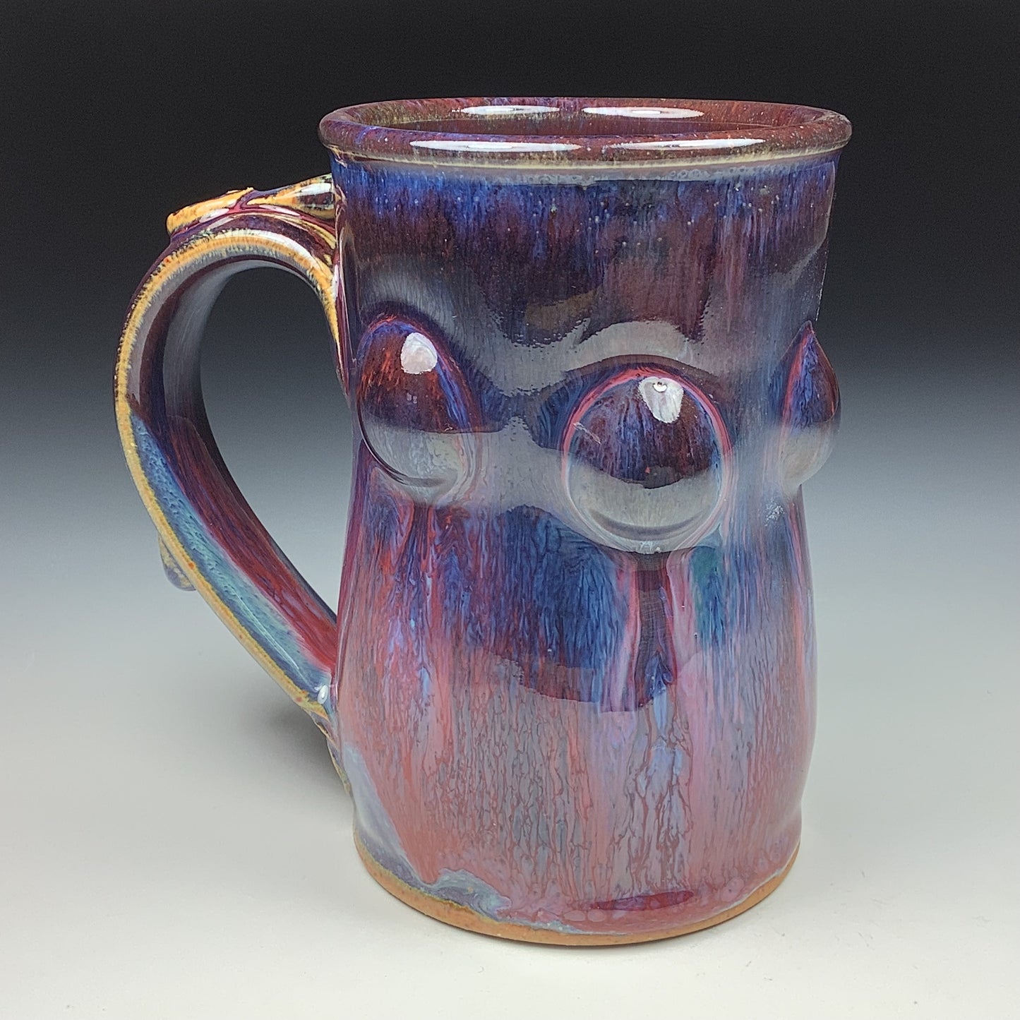 Handmade ceramic mugs stoneware coffee mugs pottery tea mugs stoneware drinkware - Red purple bump - item 3492