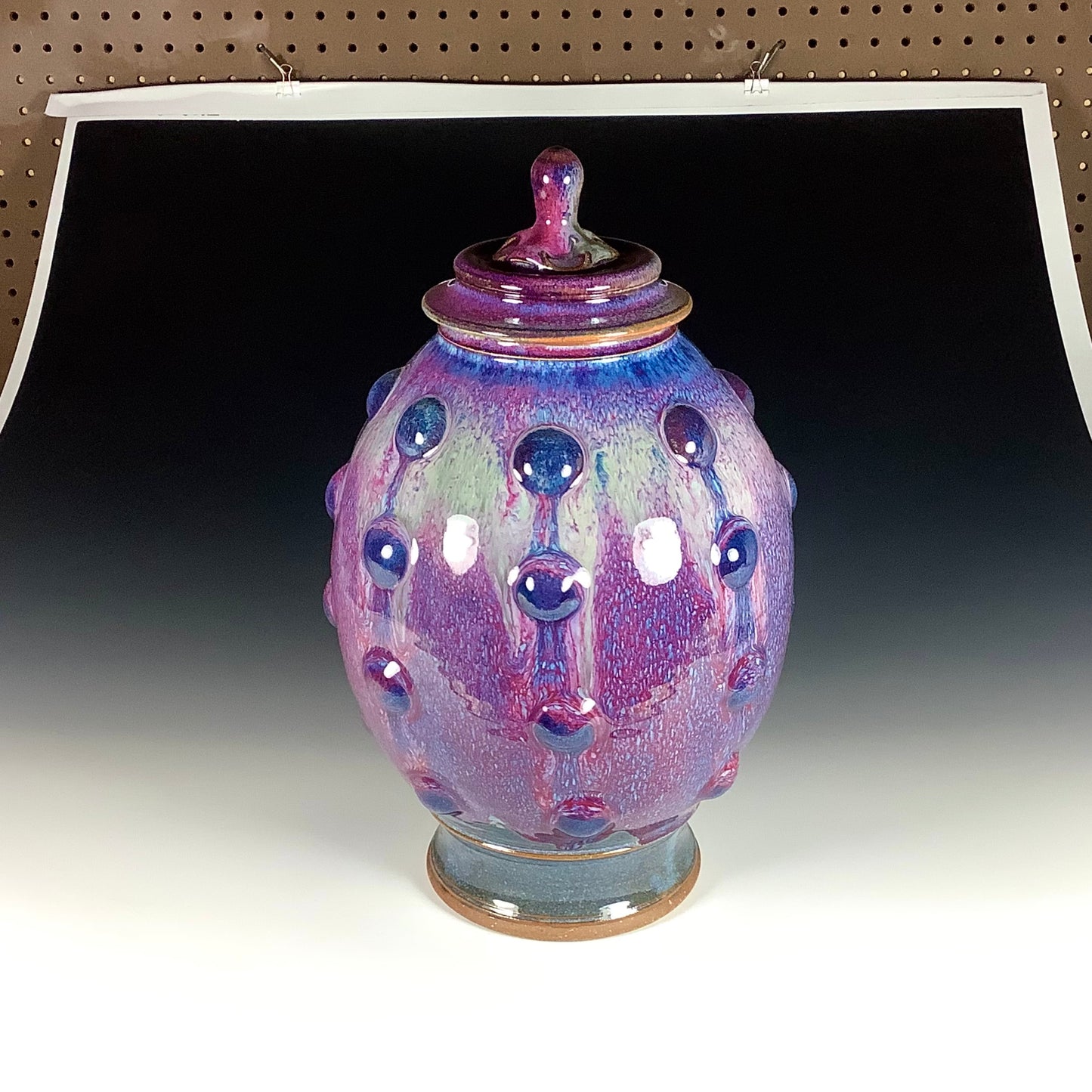 Handmade ceramic stoneware pottery jar decoration -Purple red bump large jar - item 1450