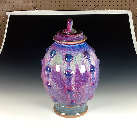 Handmade ceramic stoneware pottery jar decoration -Purple red bump large jar - item 1450