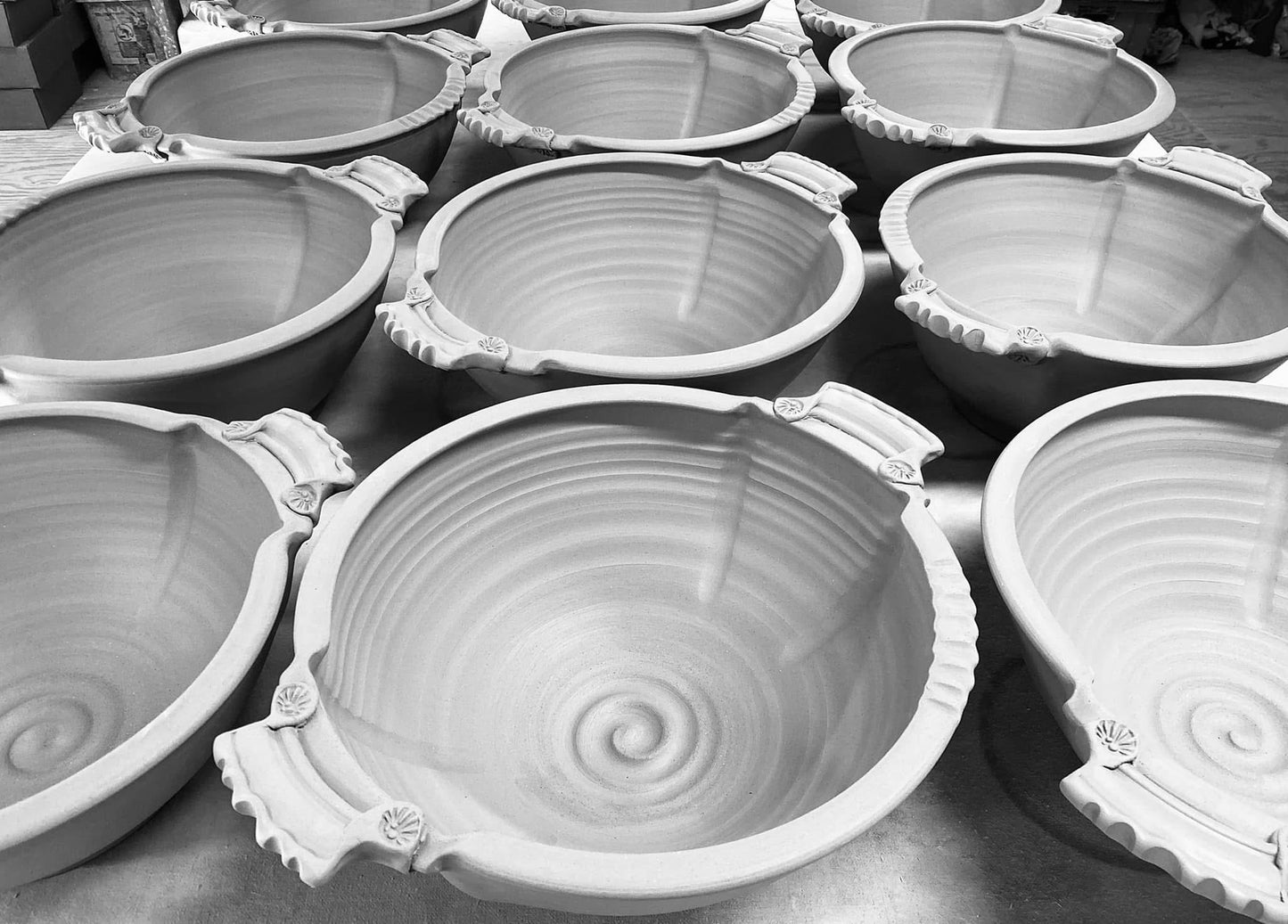 Handmade ceramic artisanal pottery bowls dinnerware stoneware serving bowls - Medium purple red twisted rim with handles - item 3267