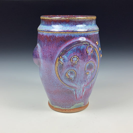 Handmade stoneware small pottery cup dinnerware  - purple red moon bump - item 3364