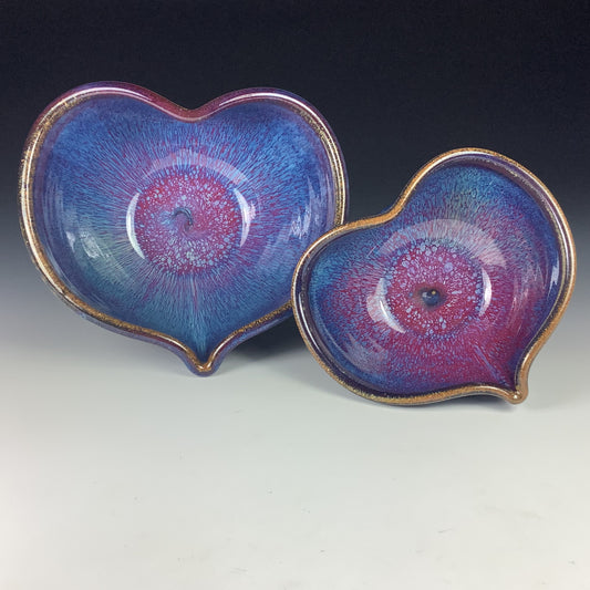Handmade dinner sets ceramic pottery bowl stoneware dinnerware sets heart-shaped bowls set of two - Purple nesting love bowls dishes- item 2401