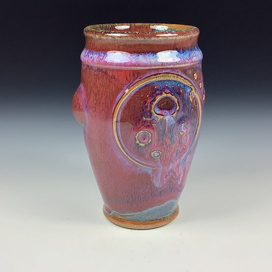Handmade stoneware small pottery cup dinnerware - Red moon bump - item 3365