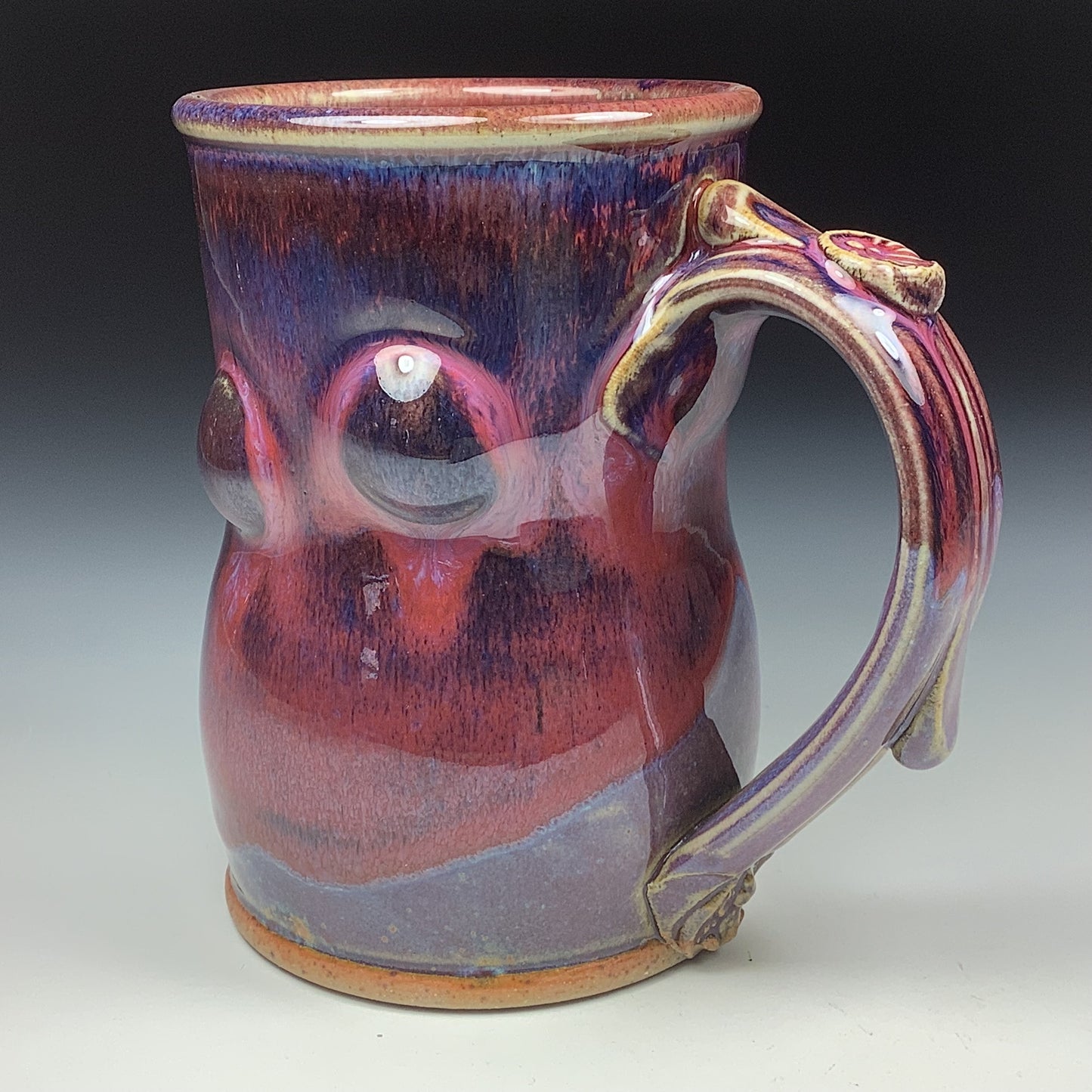 Handmade ceramic mugs stoneware coffee mugs pottery tea mugs stoneware drinkware - Red purple bump - item 3480