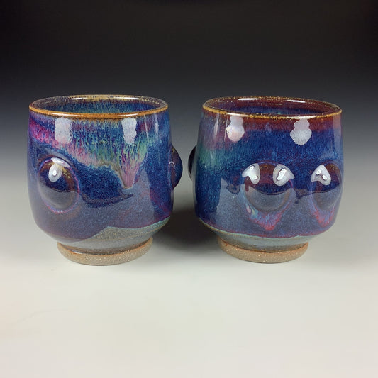 Handmade dinner sets ceramic pottery stoneware dinnerware artisan teacups set of two  - Dark purple blue bump teacup - item 2114
