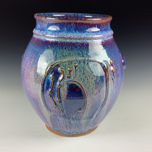 Decorative pottery vases utensil holder crock rustic clay vases artistic luxury handmade vases artistic centerpieces dinnerware stoneware- Purple bamboo bump - item 3130