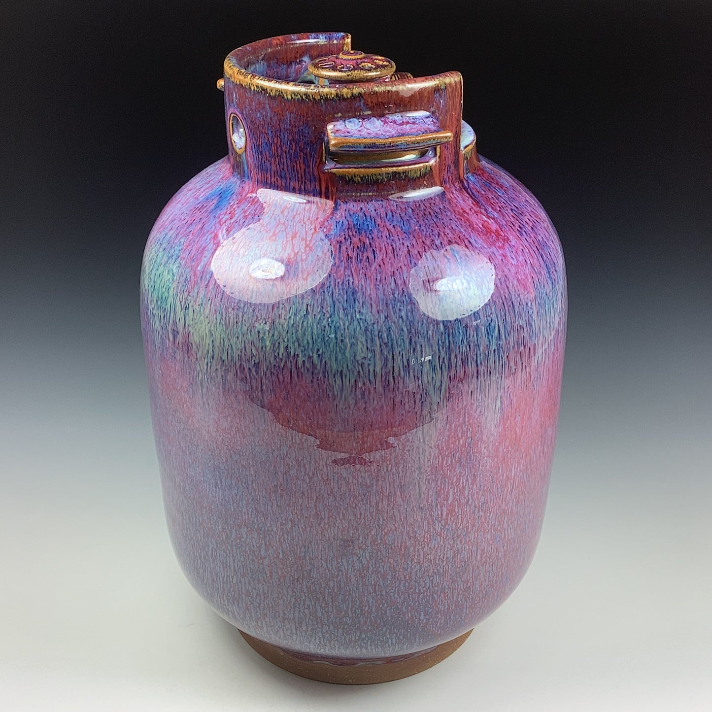 Handmade stoneware art abstract ceramic sculptures pottery decoration propane tank coin jar - Large purple - item 3580
