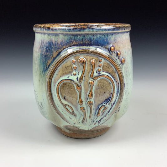 Artisan teacups luxury tea sets vintage ceramic teacups handmade stoneware pottery cup- Light blue white bamboo - item 2968