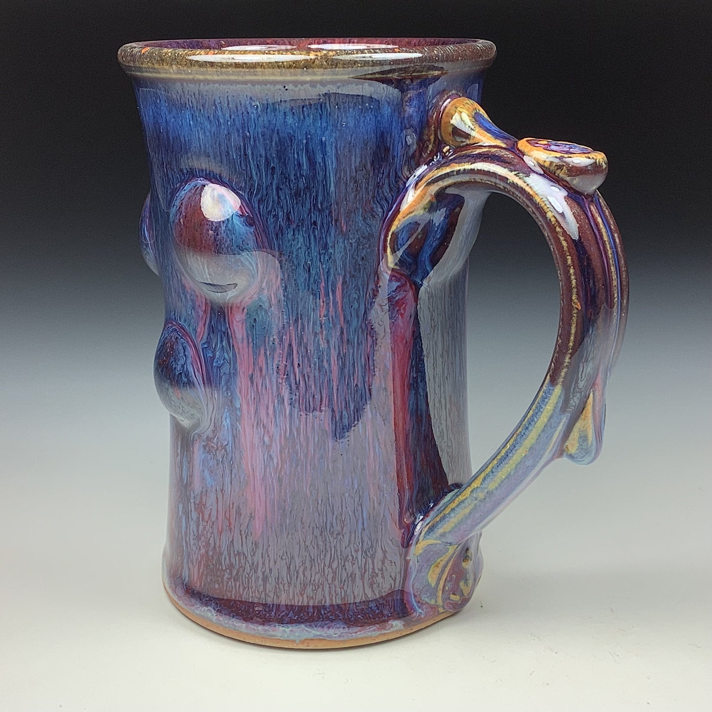 Handmade ceramic mugs stoneware coffee mugs pottery tea mugs stoneware drinkware - Dark purple slip-dotted bump - item 3487