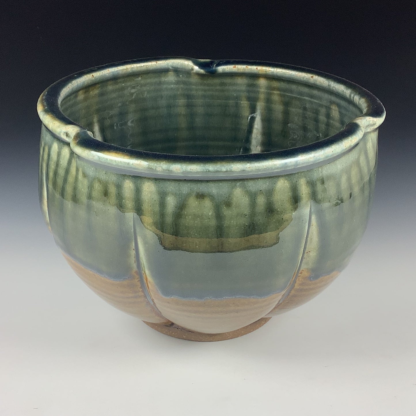 Handmade ceramic artisanal pottery bowls dinnerware stoneware serving bowls centerpiece - Medium green amber ash - item 1832