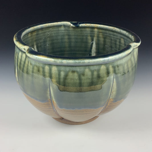 Handmade ceramic artisanal pottery bowls dinnerware stoneware serving bowls centerpiece - Medium green amber ash - item 1832