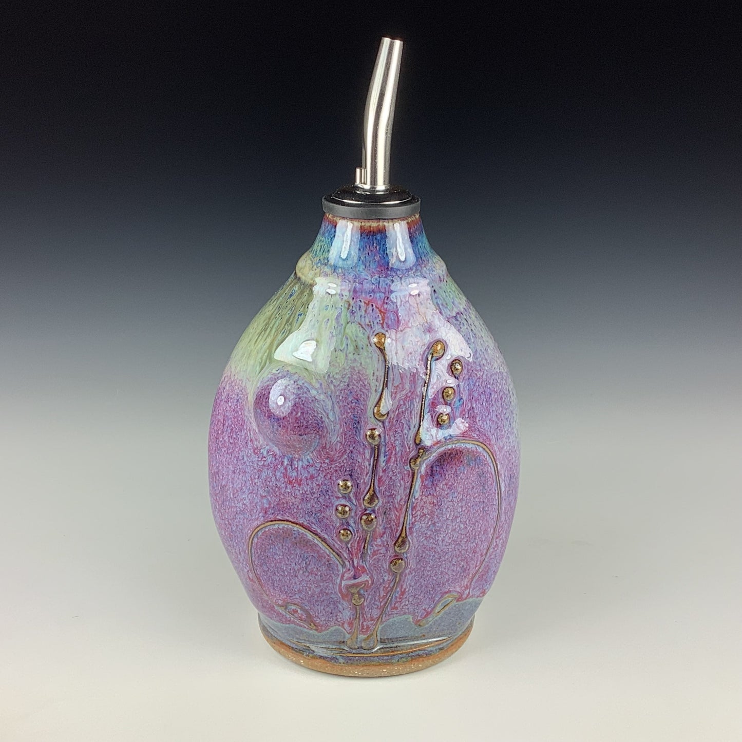 Ceramic olive oil dispenser oil bottle oil cruet handmade stoneware pottery dinnerware kitchenware  - Purple bamboo bump  - item 2765