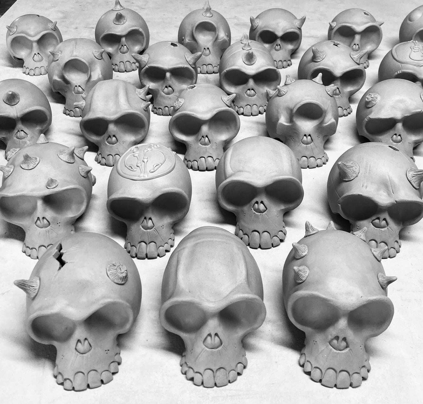Handmade stoneware art abstract ceramic sculptures pottery decoration skull - Orange shino red wheel thrown enclosed form altered skull sculpture - item 2884