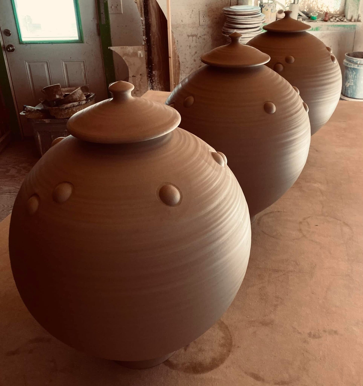 Handmade ceramic stoneware pottery jar decoration - Purple yellow bamboo big jar - item 2684