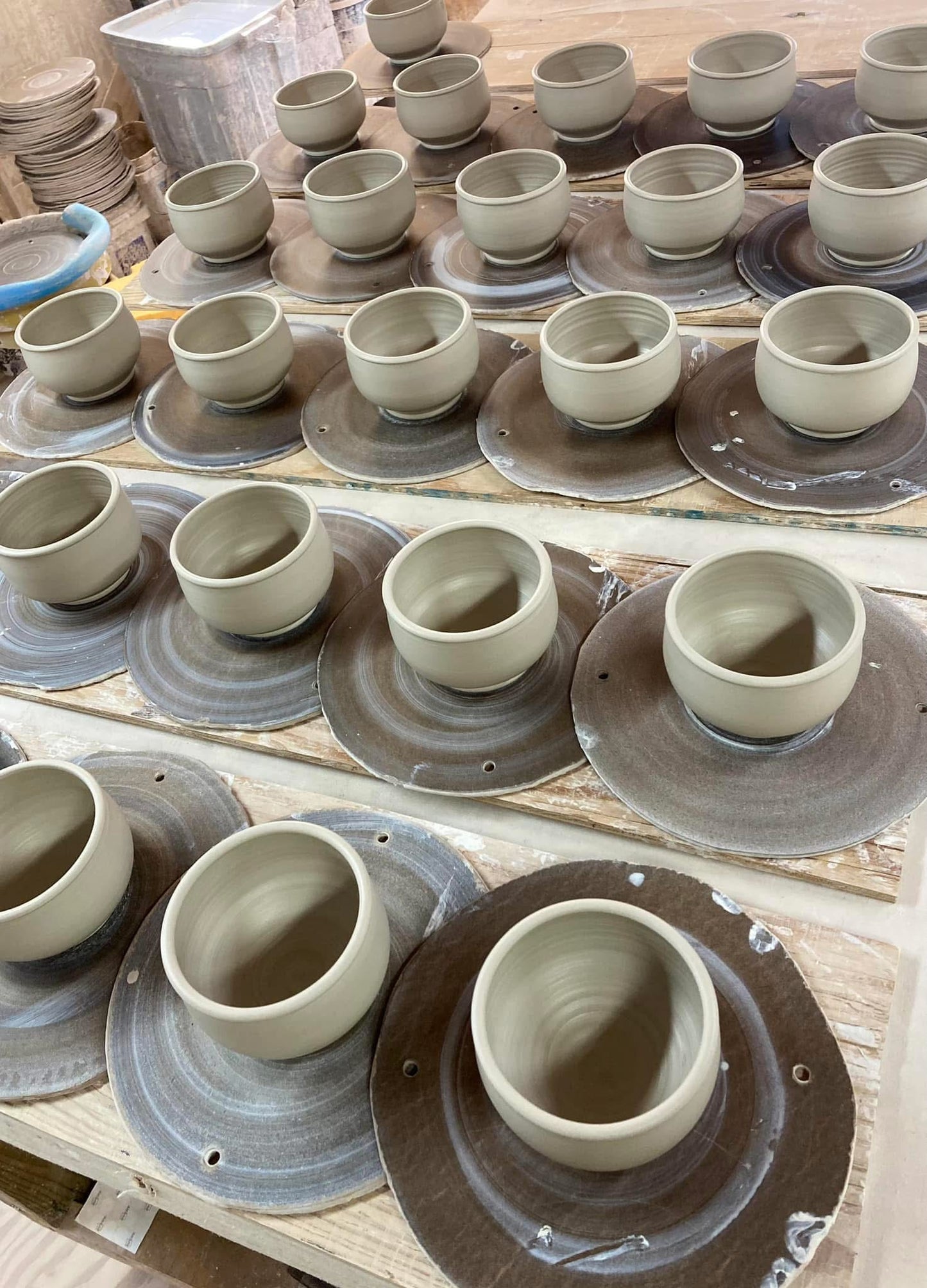 Handmade dinner sets ceramic stoneware pottery dinnerware set of two bowls - Green ash bump stacking bowls - item 1605