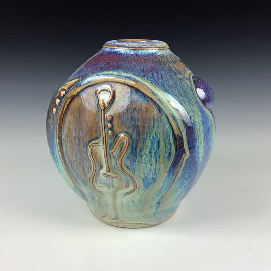 Handmade ceramic stoneware pottery centerpiece vase - Small purple guitar vase- item 2753