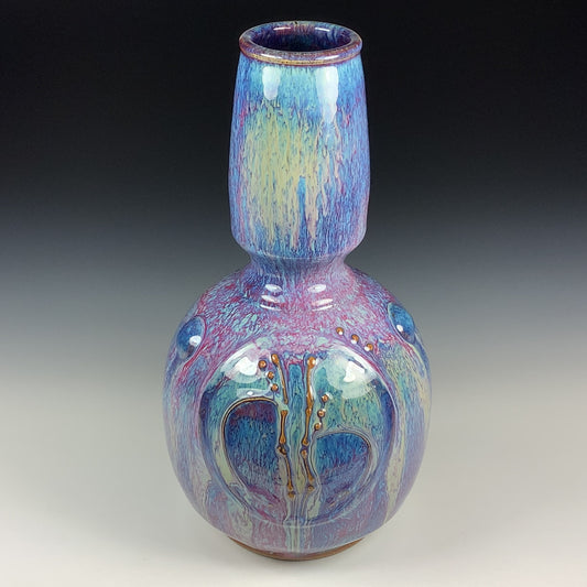 Handmade ceramic stoneware pottery centerpiece vase - Large purple bamboo bump hourglass shaped vase - item 2681