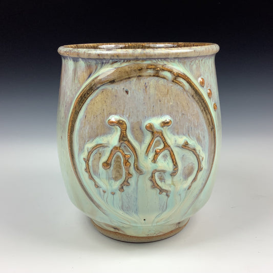 Artisan teacups luxury tea sets vintage ceramic teacups handmade stoneware pottery cup - White bike - item 2945