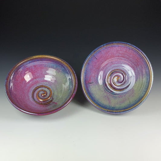 Handmade dinner sets ceramic pottery bowl stoneware dinnerware sets of two - Purple spiral stacking dishes  - item 2326