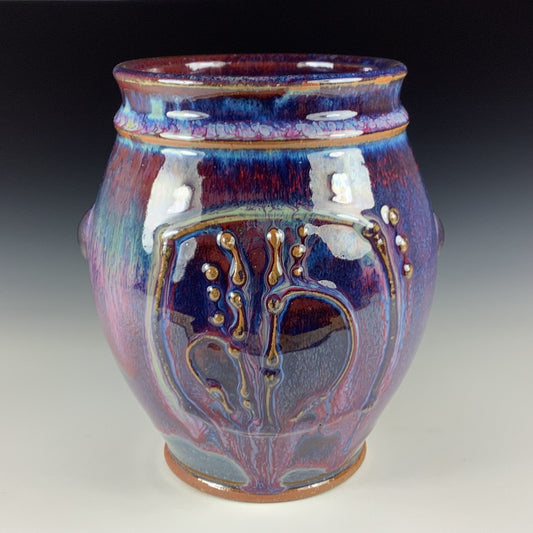 Decorative pottery vases utensil holder crock rustic clay vases artistic luxury handmade vases artistic centerpieces dinnerware stoneware- Purple bamboo bump - item 3140